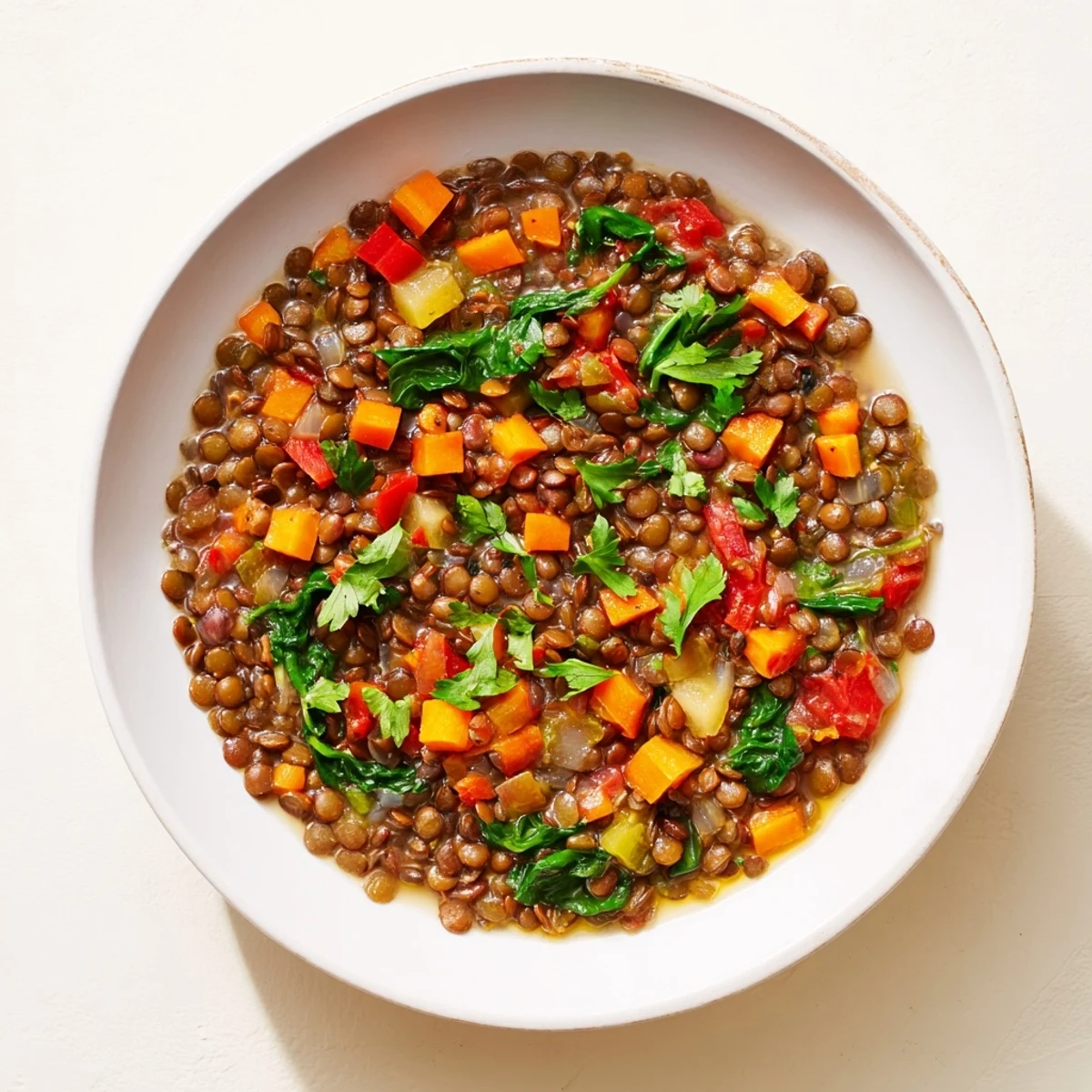 Steaming bowl of One-Pot Lentil & Vegetable Stew, bursting with vibrant, tender vegetables, ready to enjoy.