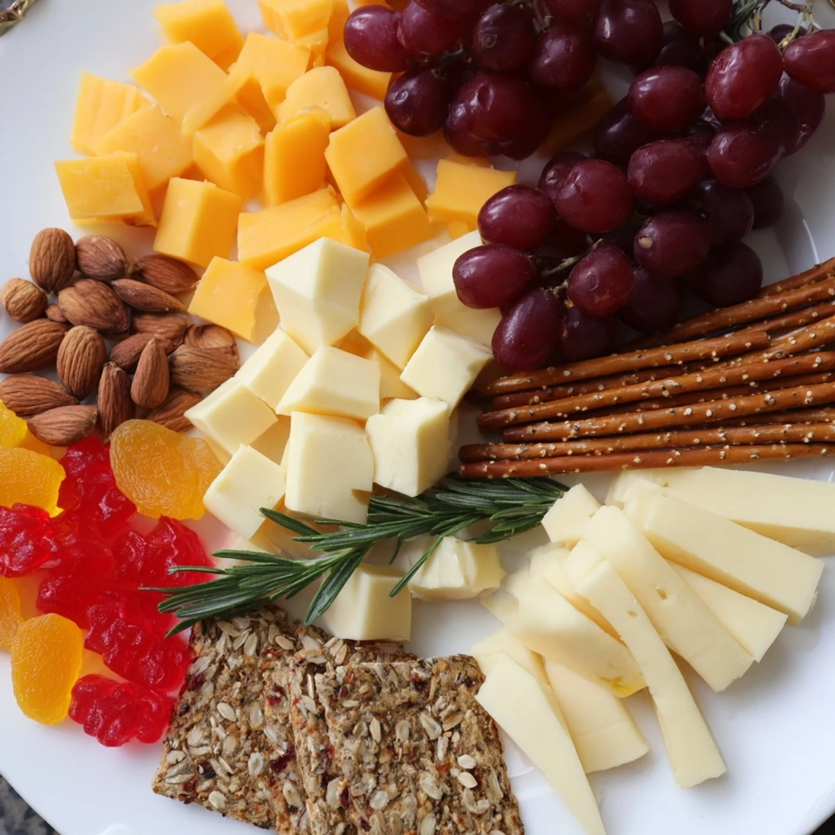 Smoked gouda and vibrant fruit make this Flickering Fire Log Snack Board inviting.
