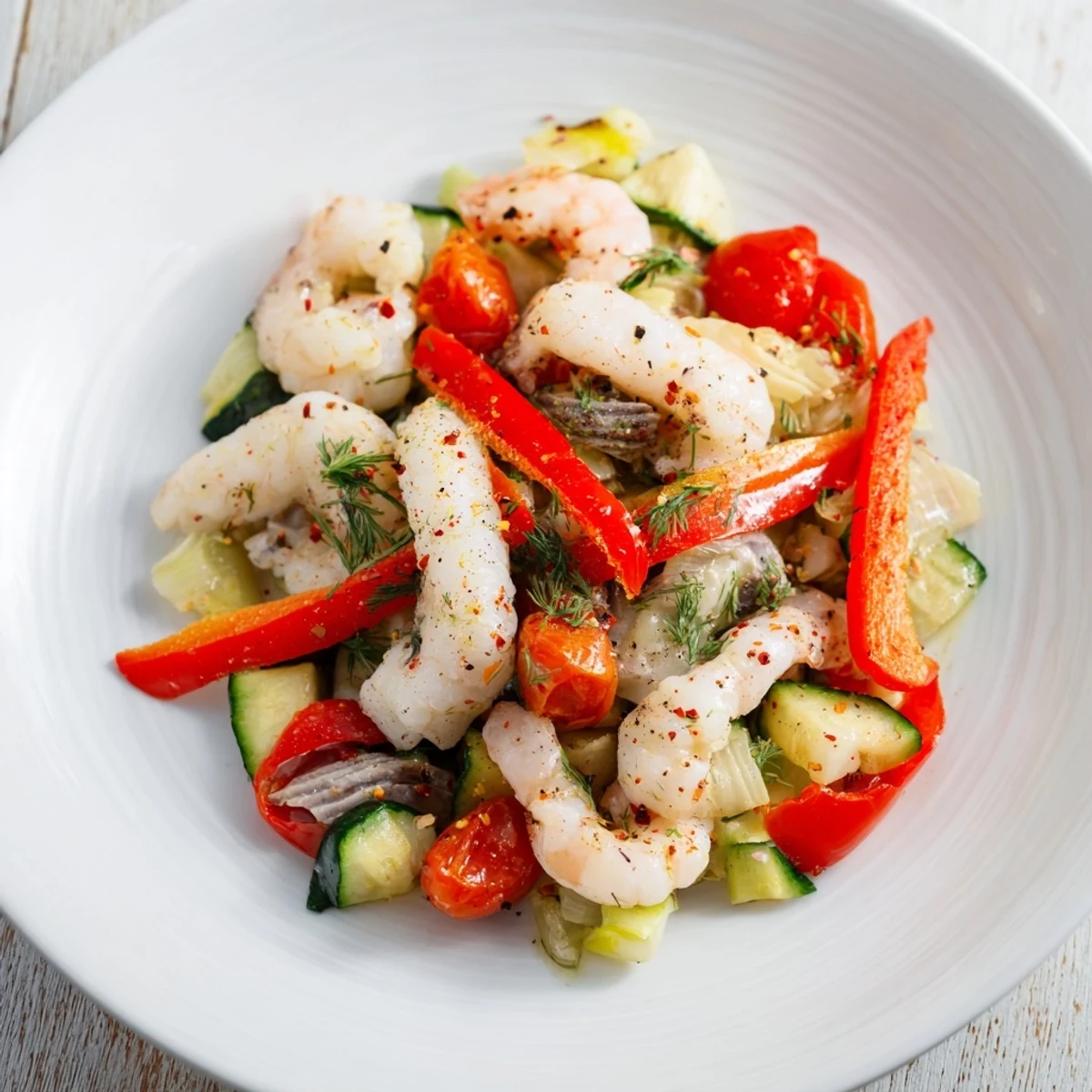 A close-up of Plongeons dans lOcéan Poisson Bleu showcasing flaky blue fish with vibrant vegetables.