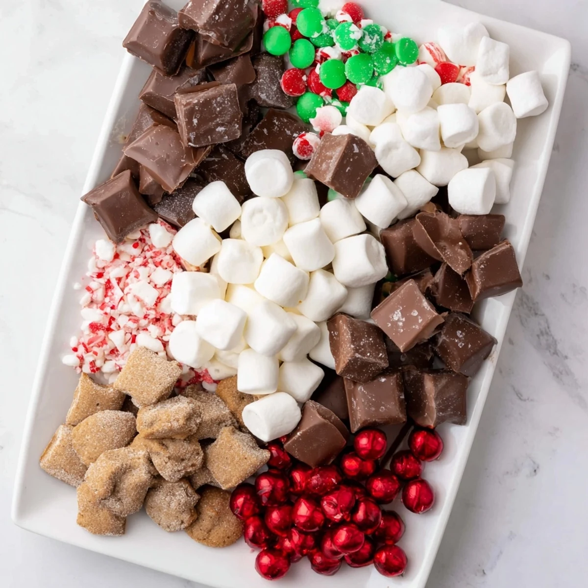 A beautifully arranged Cozy Mitten Dessert Board, laden with colorful candies and assorted treats.