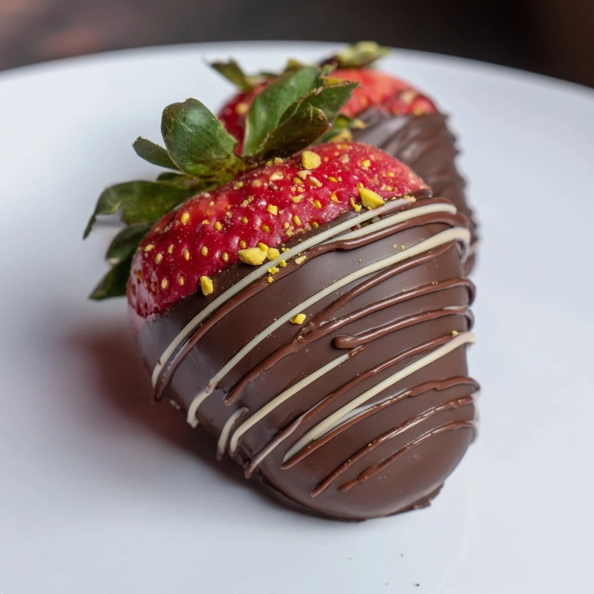 Close-up shot of elegantly arranged dark chocolate covered strawberry dips, perfect dessert!