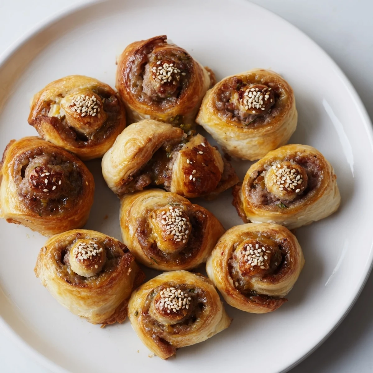 Golden-baked savory bites of mini sausage roll wreath, perfect for holiday appetizers.