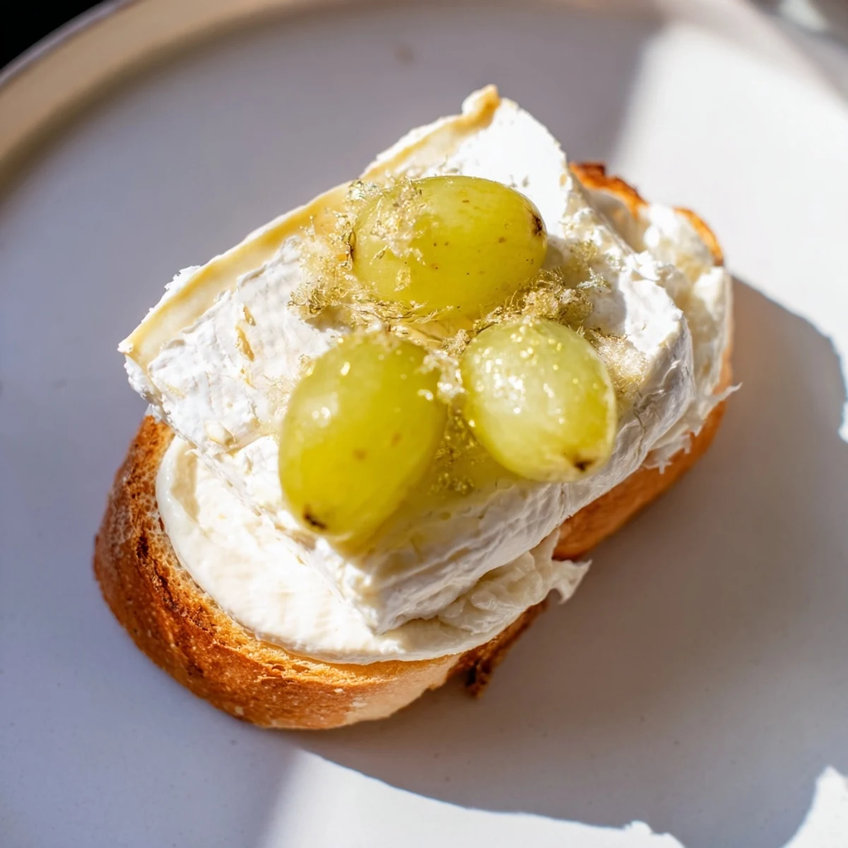 Enjoy a view of Sparkling Champagne Toast: a delicious appetizer ideal for any party, complete with grapes.