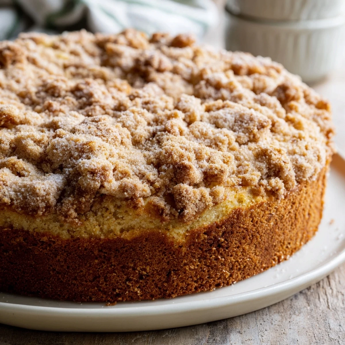 Buttery, cinnamon-kissed streusel tops this delicious German Crumb Cake, perfect for a sweet treat.