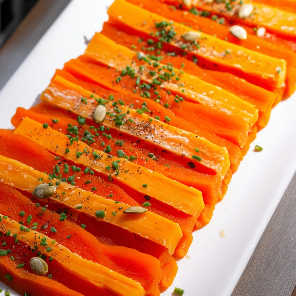 A vividly arranged Serengeti Sunset appetizer presents layers of apricots and smoky Gouda cheese.