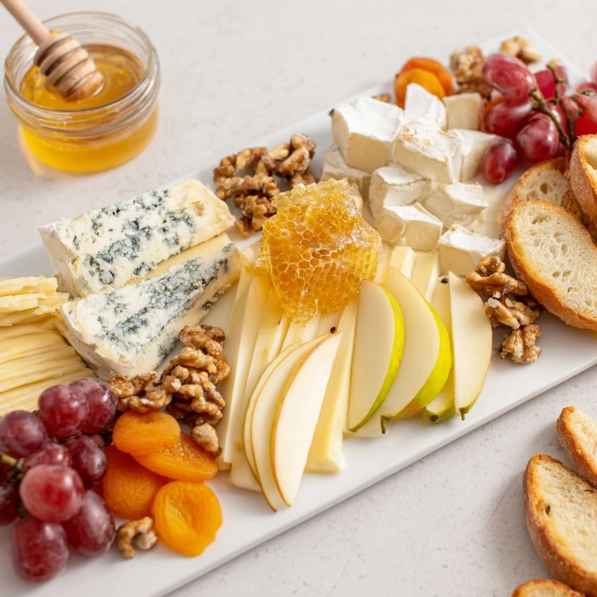 A beautifully arranged honeycomb, honey & cheese board ready to be enjoyed with friends, a perfect sharing spread.