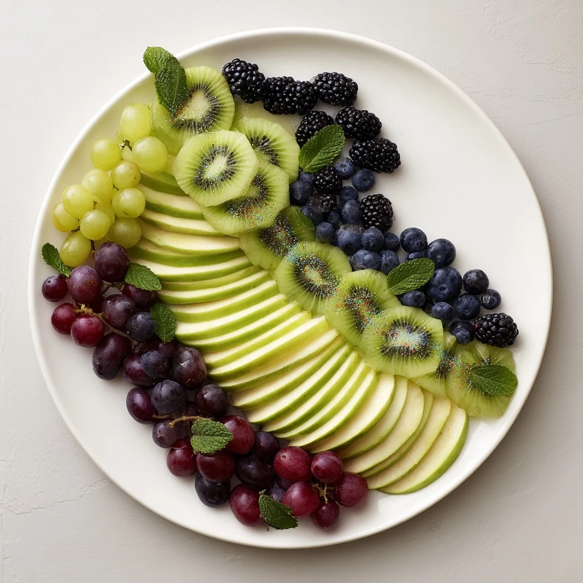 A breathtaking The Aurora Borealis Sweep fruit platter sparkling with edible glitter, ready to serve.