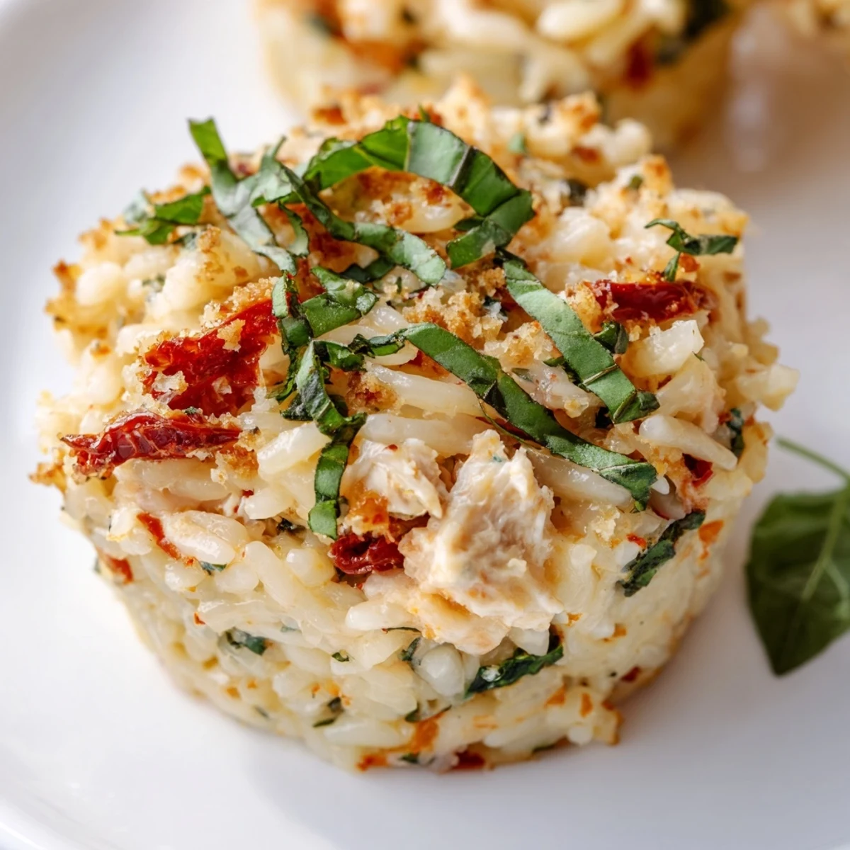 Muffin-sized Marry Me Chicken Sushi Bake Cups with orzo, baked until bubbly and golden, a delightful appetizer.