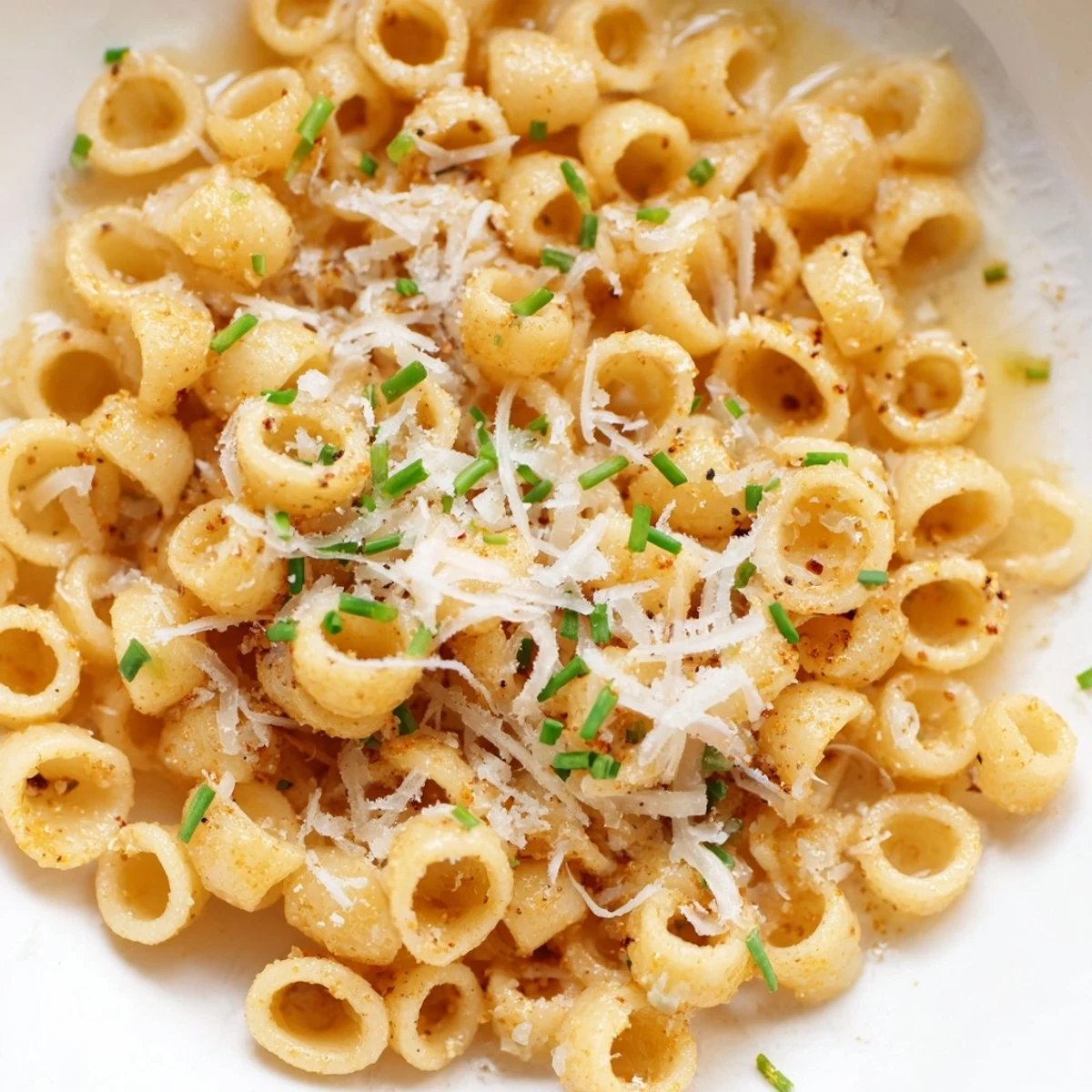 Close-up photo of savory pasta chip cereal, offering a unique appetizer or snack experience.