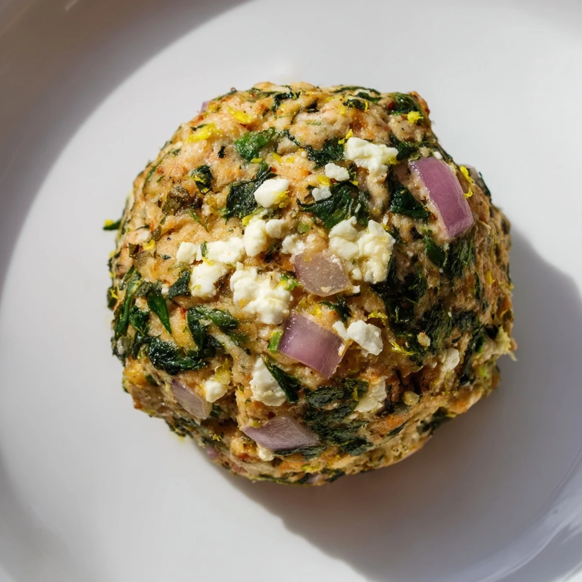 Juicy spinach feta turkey meatballs, golden brown from the oven, ready to serve with fresh parsley.