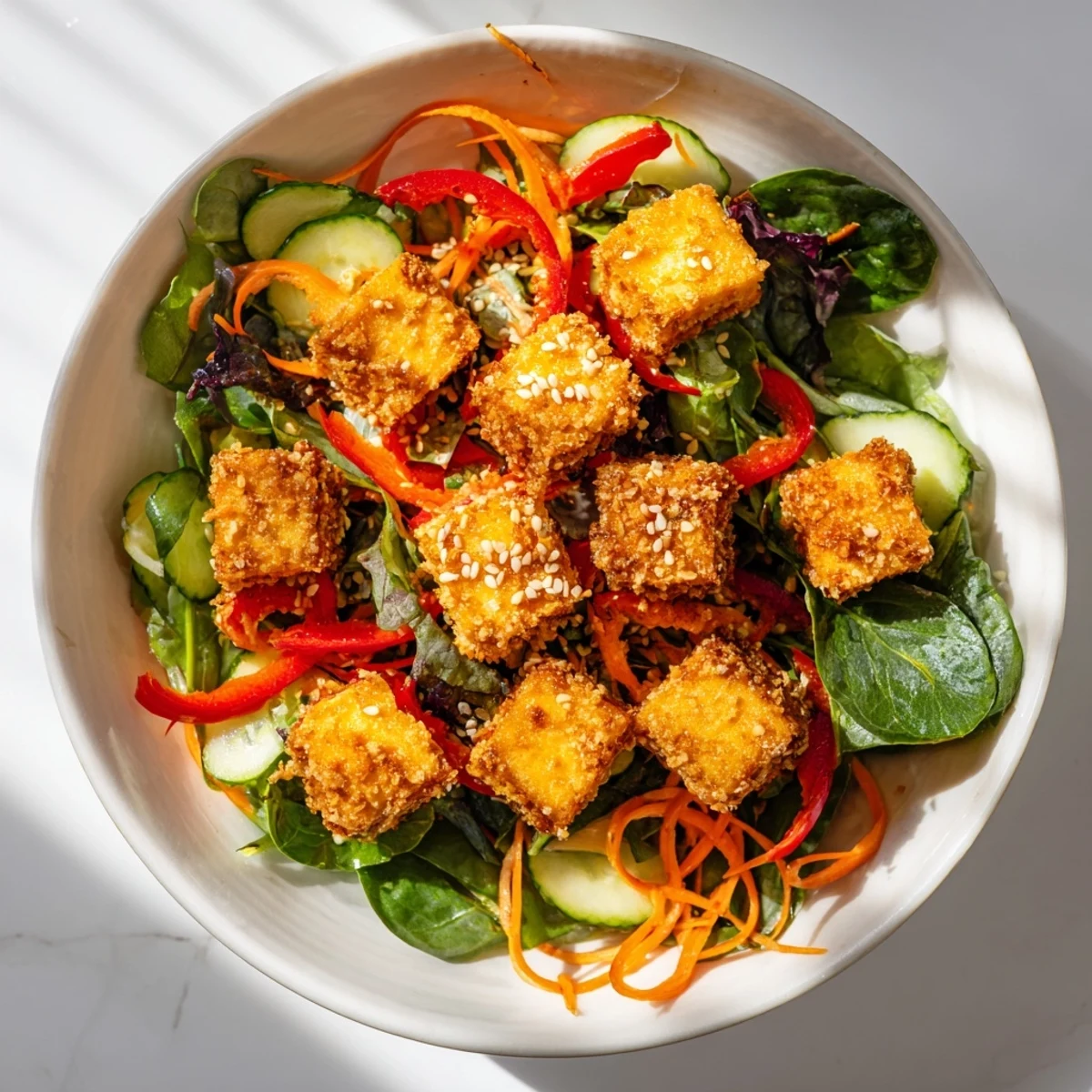 Knuspriger Tofu mit Salat