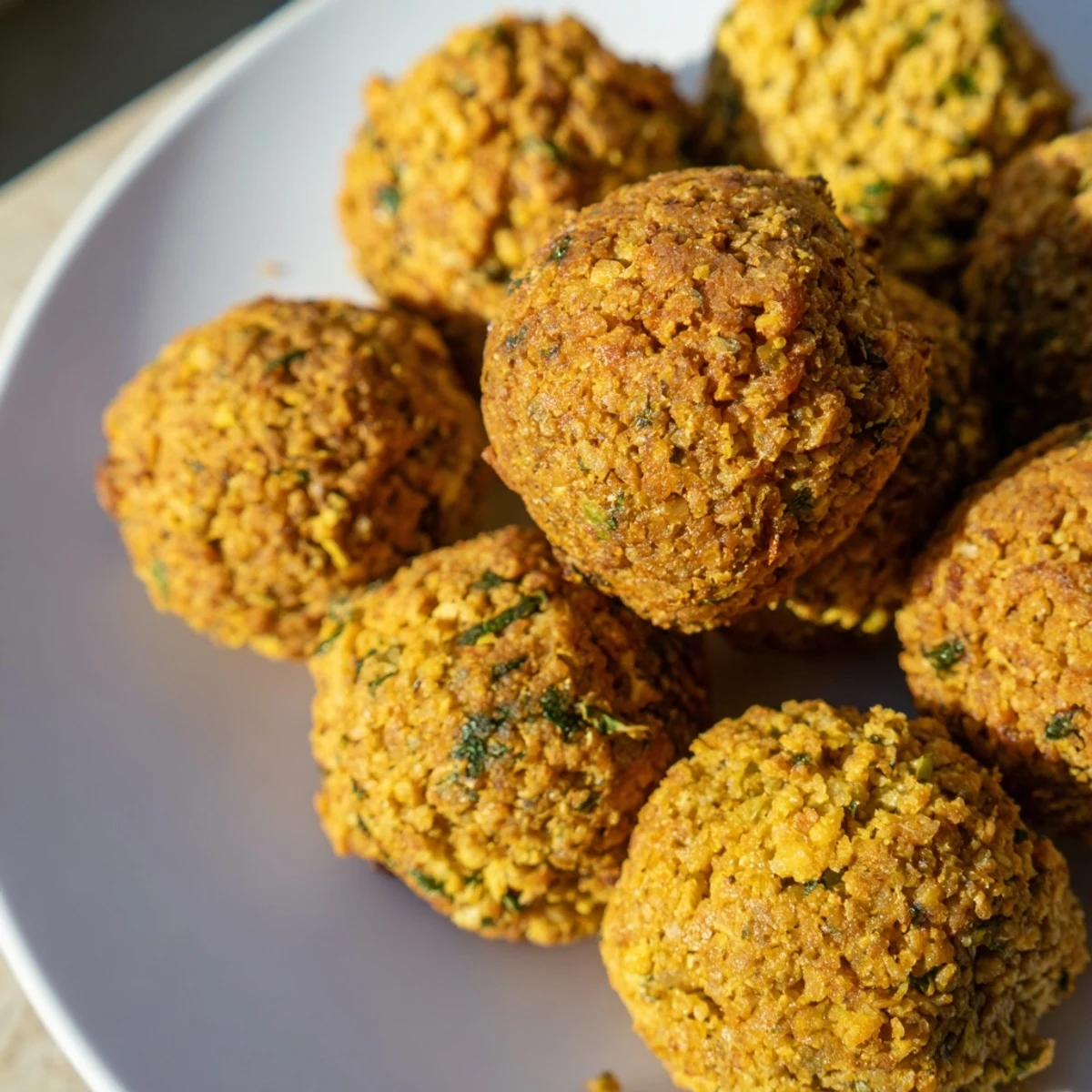 Golden-brown Levantine falafel balls, fresh from the fryer, ready for pita bread and tahini.