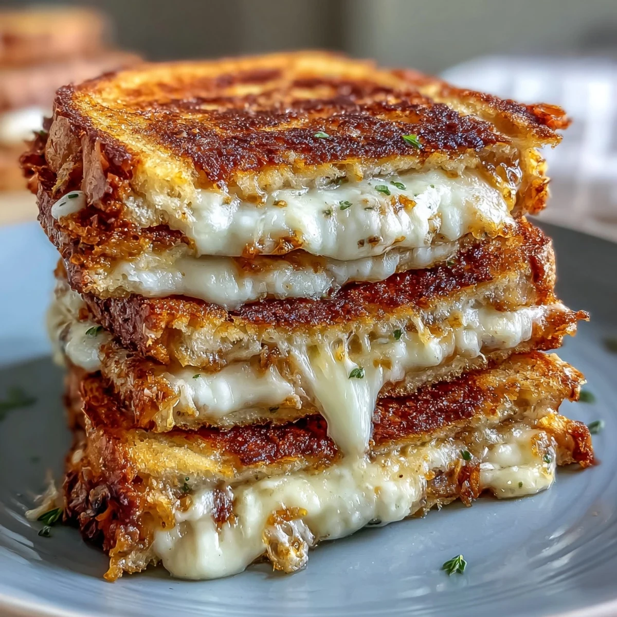 Das ultimative Triple-Cheese-Sauerteig-Grillkäse-Sandwich, knusprig und käsig.