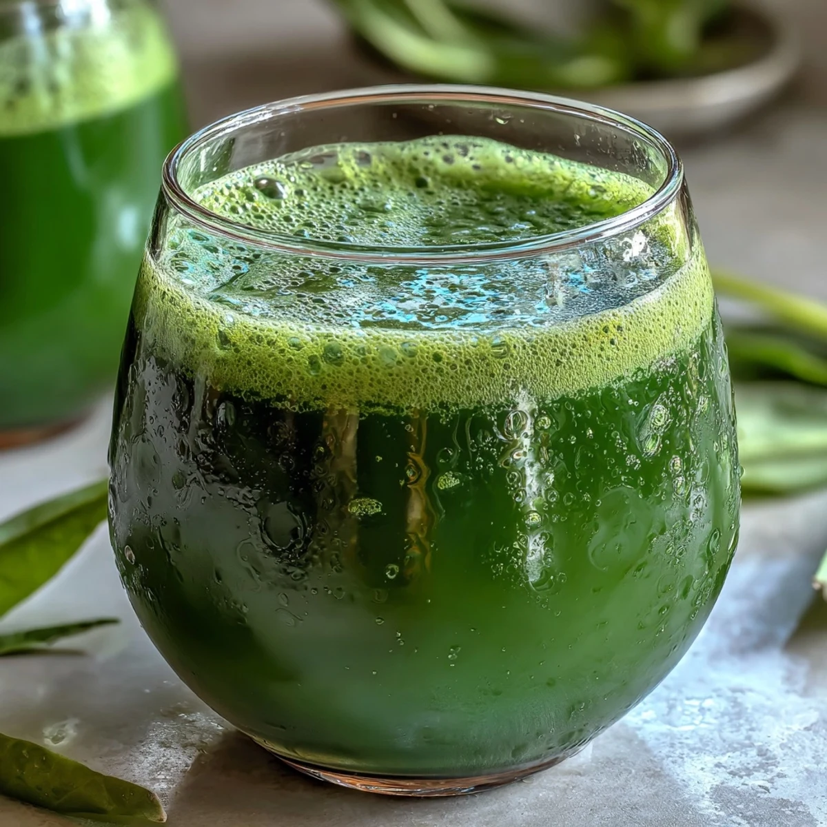 Gesundes Cabbage and Kale Detox Juice mit knackigem Gemüse, perfekt zum Erfrischen nach dem Training.