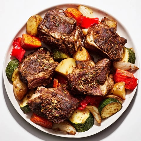 Tender chunks of Jordanian Zarb, smoky meats and colorful roasted vegetables piled high.