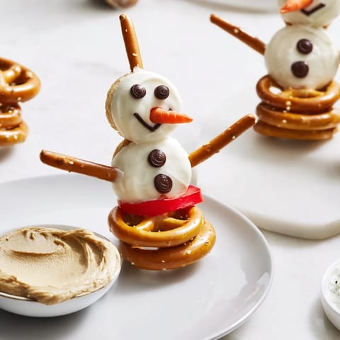 Schneemann Brezeln Snack Platte