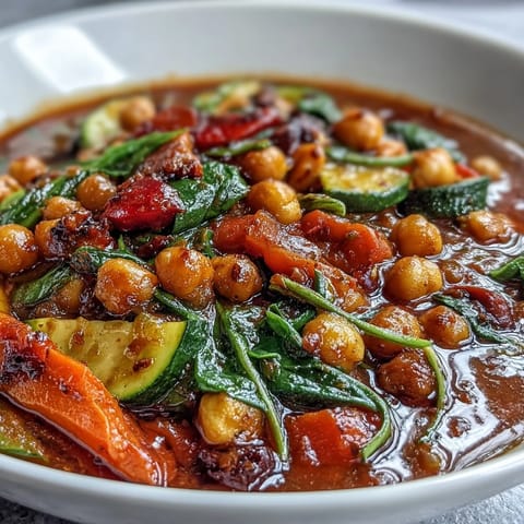 Herzhaftes scharfes Kichererbsen-Eintopfgericht dampfend heiß in der Schüssel serviert.