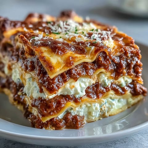 Gekühlte World's Best Lasagna kommt goldbraun aus dem Ofen mit blubberndem Käse und Kräutern