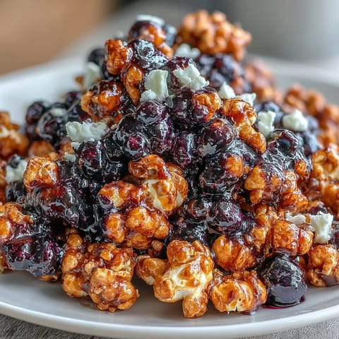 Das aromatische Black Currant Cheesecake Kettle Corn glänzt warm im Glas und verspricht süß-saure Leckereien.