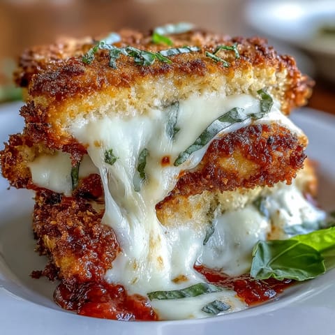 Crispy Tofu Chicken Parm Bakes mit knuspriger Kruste und geschmolzenem Mozzarella im Ofen.