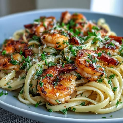 Zitrone Knoblauch Garnelen Pasta