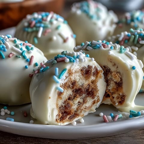 Festliche Oster-Eier aus weißer Schokolade mit Erdnussbutter und bunten Streuseln.