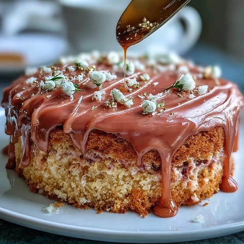 Zartrosa Rosé Velvet Cake mit fließendem Gold-Drip für besondere Anlässe.