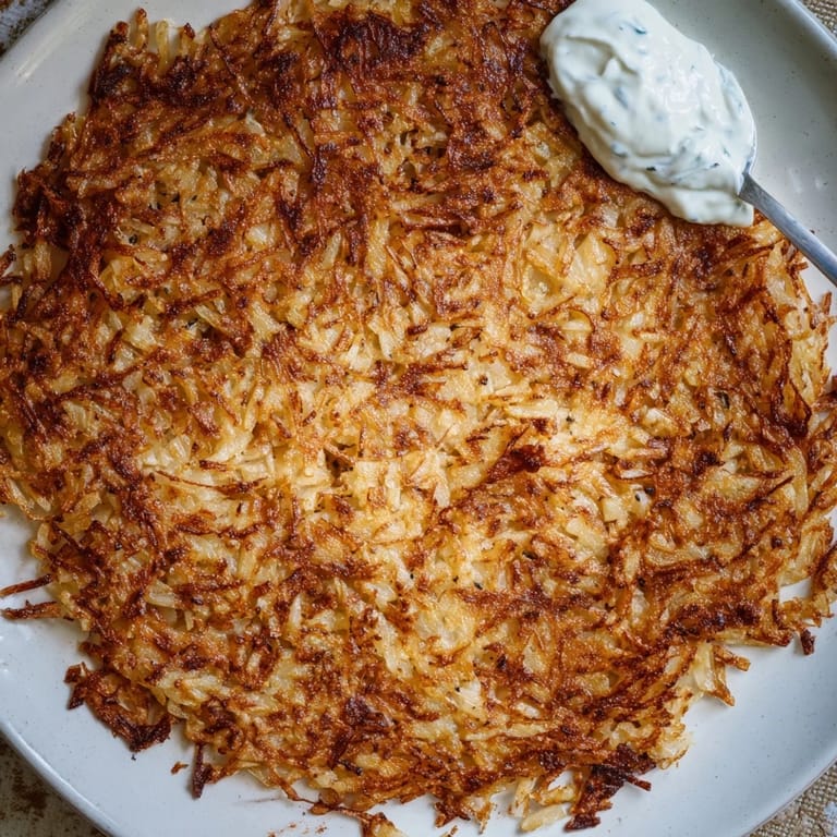 Enjoy a plate of homemade German potato pancakes, with a delightfully crispy exterior and fluffy inside.