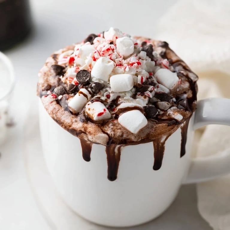 Close-up of a Reindeer Hot Cocoa Bar; imagine creamy cocoa next to a candy cane and holiday sprinkles.