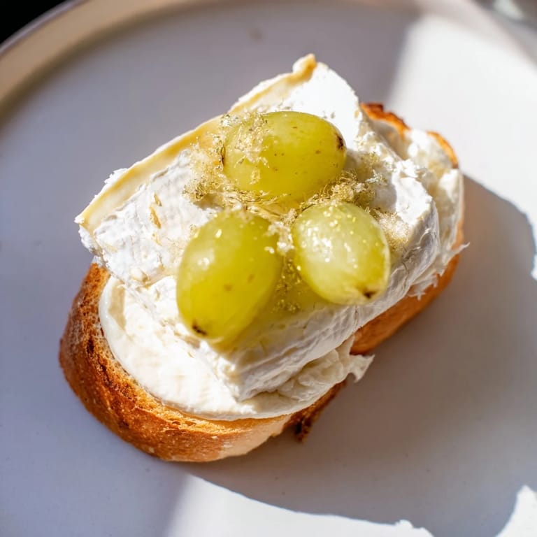 Enjoy a view of Sparkling Champagne Toast: a delicious appetizer ideal for any party, complete with grapes.
