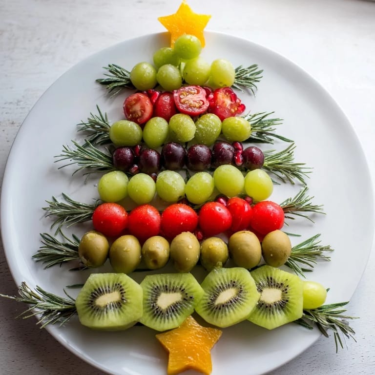 Delicious Christmas Tree Triangle Board appetizer, shaped like a Christmas tree, ready to serve with crackers.