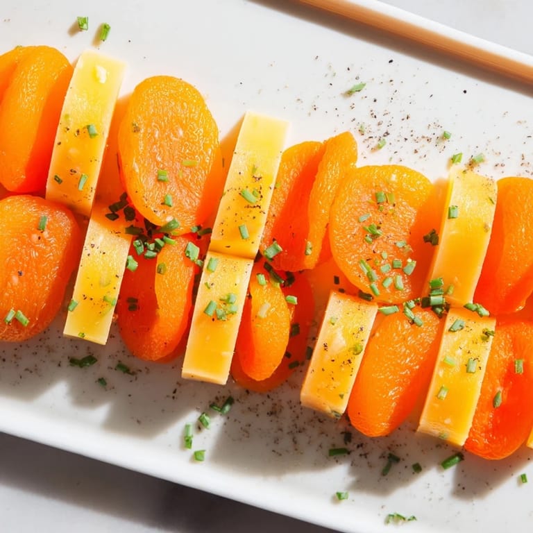 Appetizing Serengeti Sunset: see bands of sweet apricots and smoked gouda ready to serve.