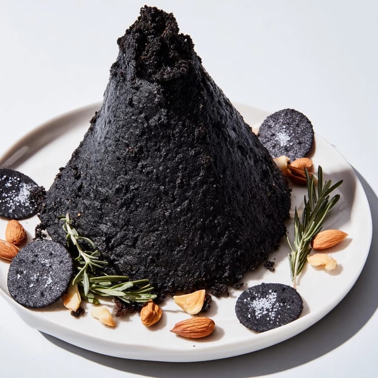 The Obsidian Peak appetizer: a mountain of black cheddar with charcoal-dusted almonds.