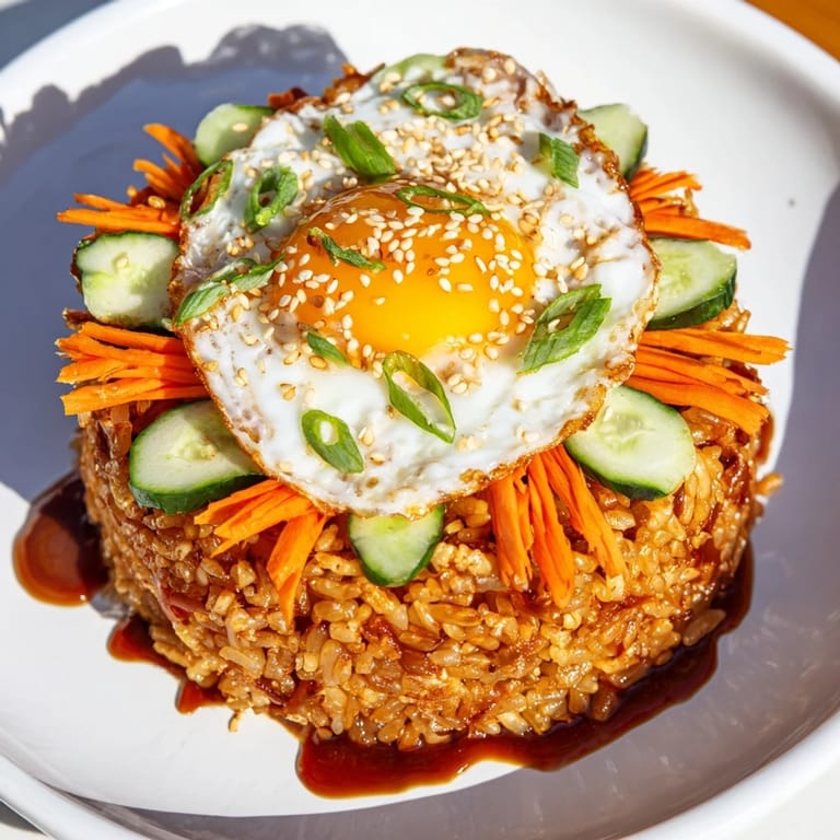 Quick and easy crispy egg rice bowl, perfect for a flavorful vegetarian weeknight meal.