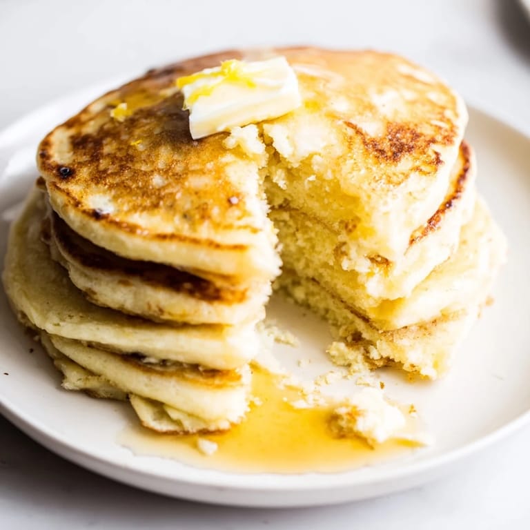 A stack of homemade Lemon Ricotta Pancakes, served with fresh berries, perfect for brunch.