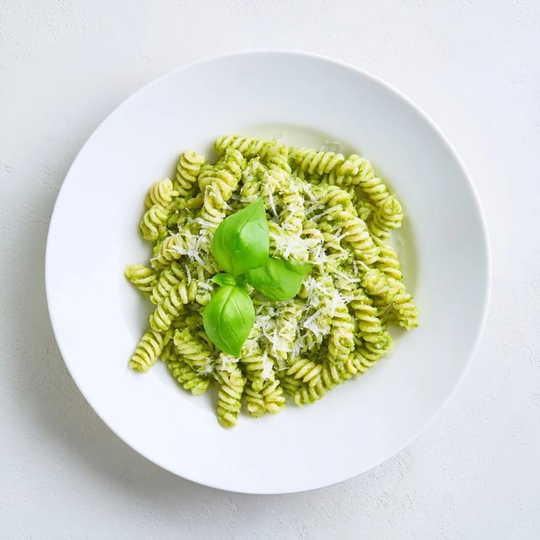 Genieße dieses cremige Creamy Sunflower Seed Pesto Pasta, frisch mit Zitrone und geriebenem Parmesan serviert.