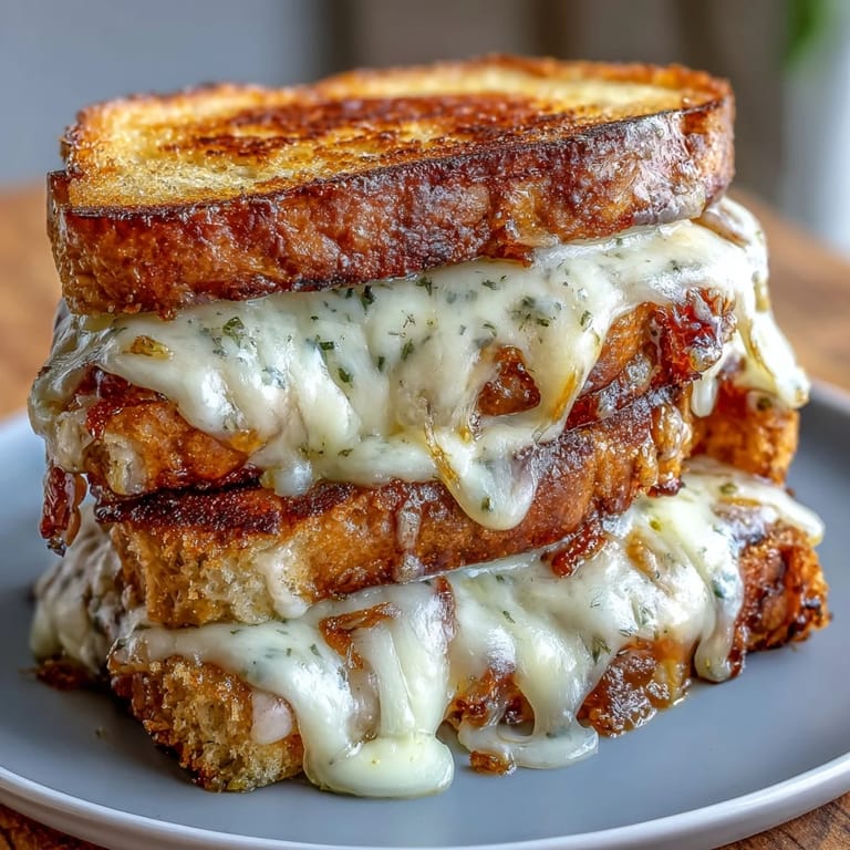 Herzhaftes Triple-Cheese-Sauerteig-Grillkäse-Sandwich, perfekt für gemütliche Mahlzeiten.