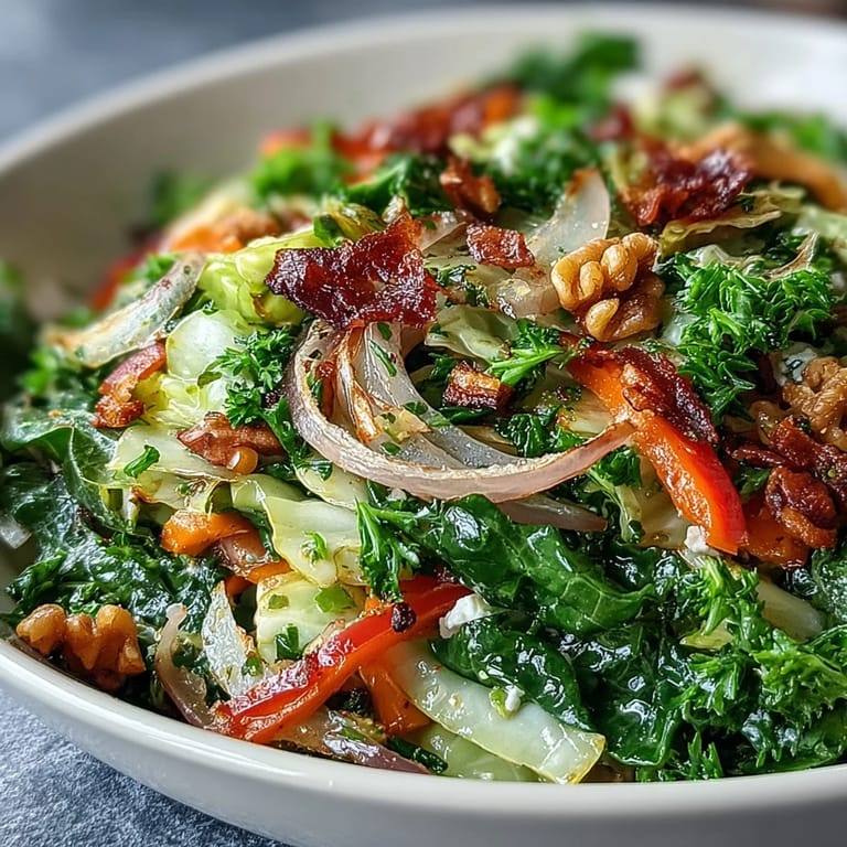 Frisch angerichteter Warm-Red-Kohl-Salat mit julienneter Karotte, roter Paprika und glänzendem Vinaigrette-Dressing.