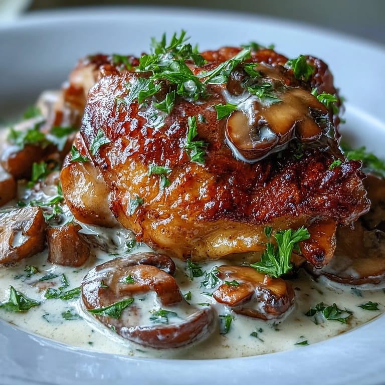 Teller Coq au Vin Rosé mit Petersilie bestreut, serviert zu gebratenen Kartoffeln