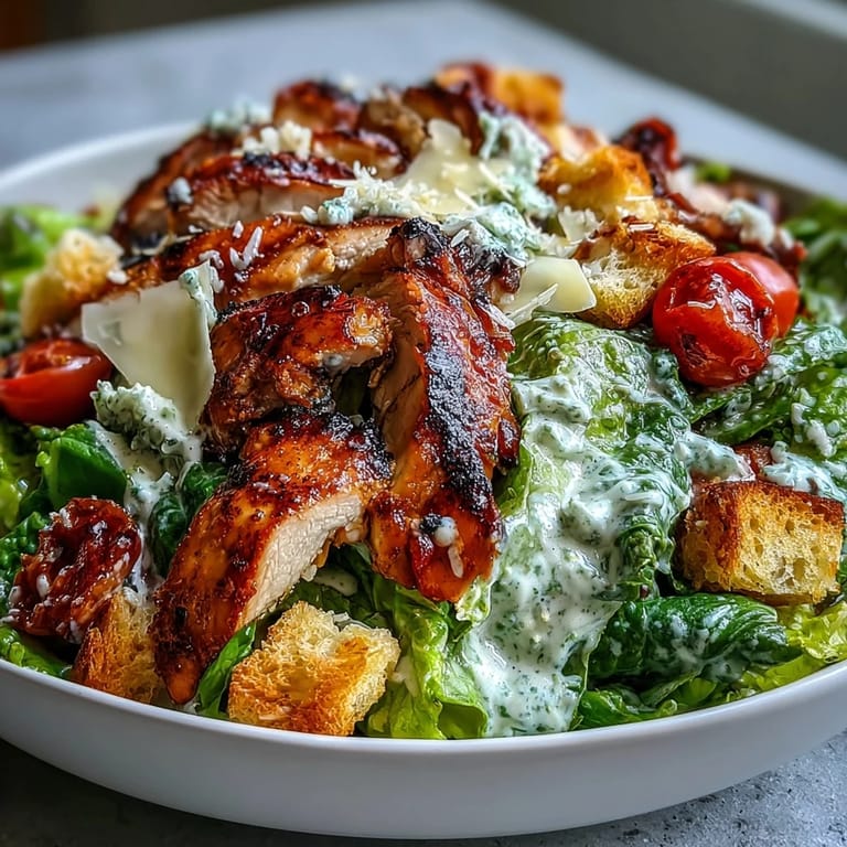 Freshly tossed Romaine Caesar Bowl topped with roasted chickpeas, cherry tomatoes, and golden croutons for a vegetarian option.
