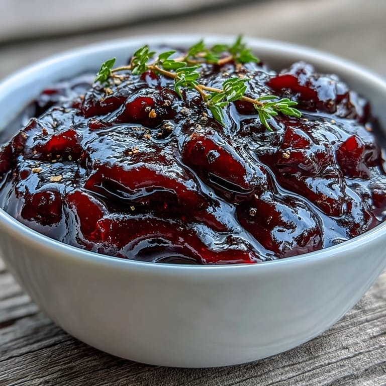 Savory Black Currant Glaze simmering in a saucepan, ready to spoon over glazed pork or chicken.