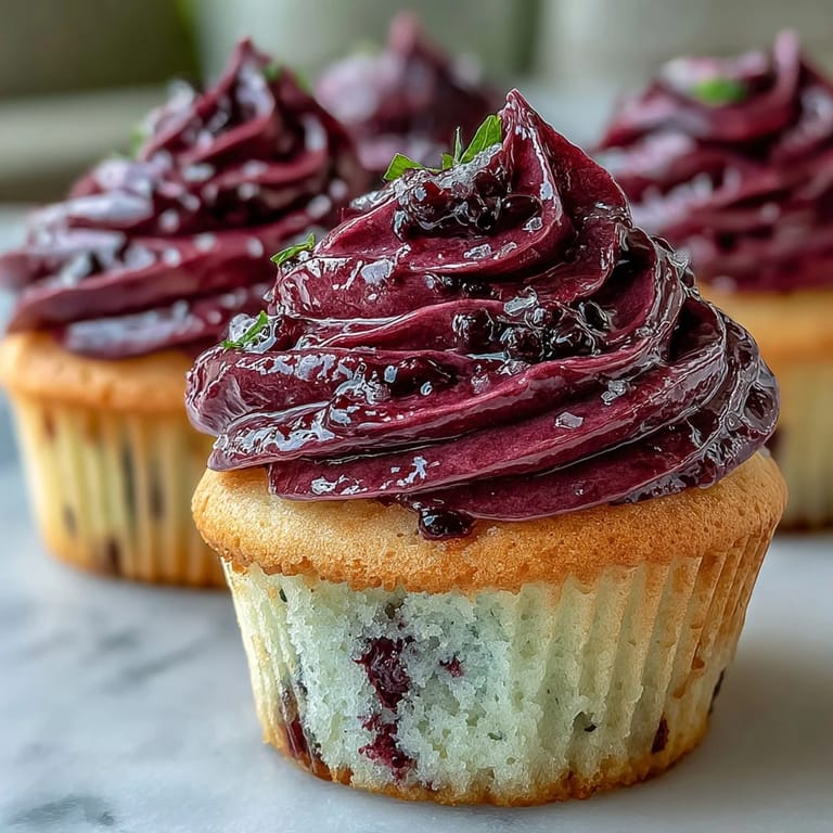 Genieße diese eleganten Olivenöl-Cupcakes mit tangy Johannisbeer-Cremeteig als nachmittags Snack.