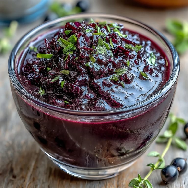 Black Currant Vinaigrette wird über einen gemischten Salat mit frischem Rucola und Tomaten gegossen.