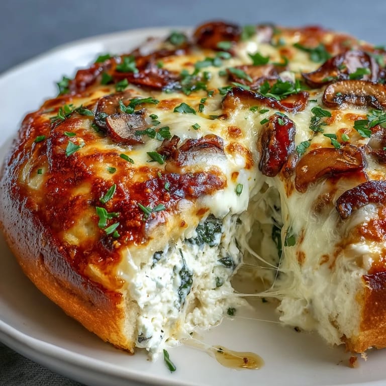 Diese Cottage Cheese Pizza Bowl serviert cremige Käsecreme mit marinara Sauce und frischem Basilikum.