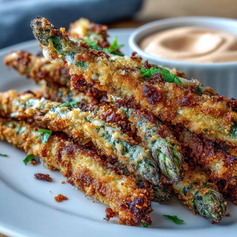 Frisch aus dem Ofen: Crunchy Chili-Knoblauch Spargel-Pommes mit cremiger Sriracha-Mayo zum Eintauchen.