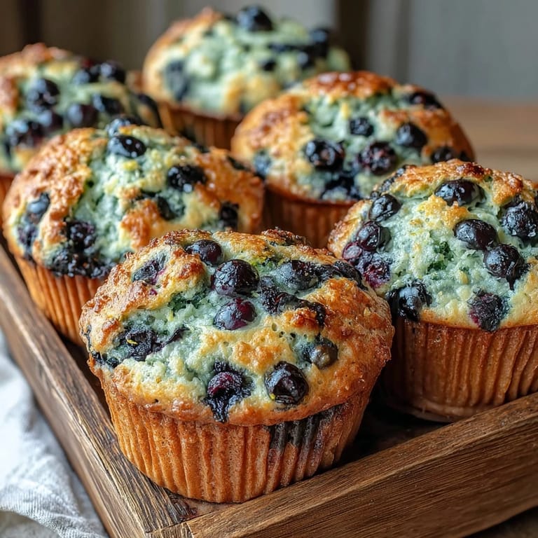 Saftige Vegan Blueberry Lemon Protein Muffins mit blauen Beeren, bereit zum Frühstück zu genießen.