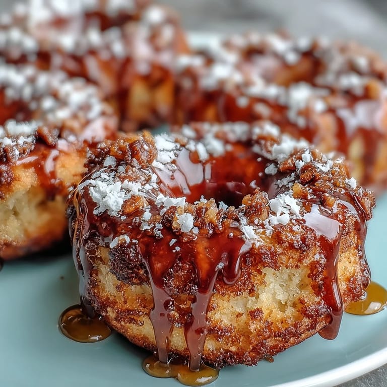 Handgemachte Kardamom-Donuts, frisch aus dem Öl, mit einer glatten Honigglasur und einer Prise Kardamom bestreut.