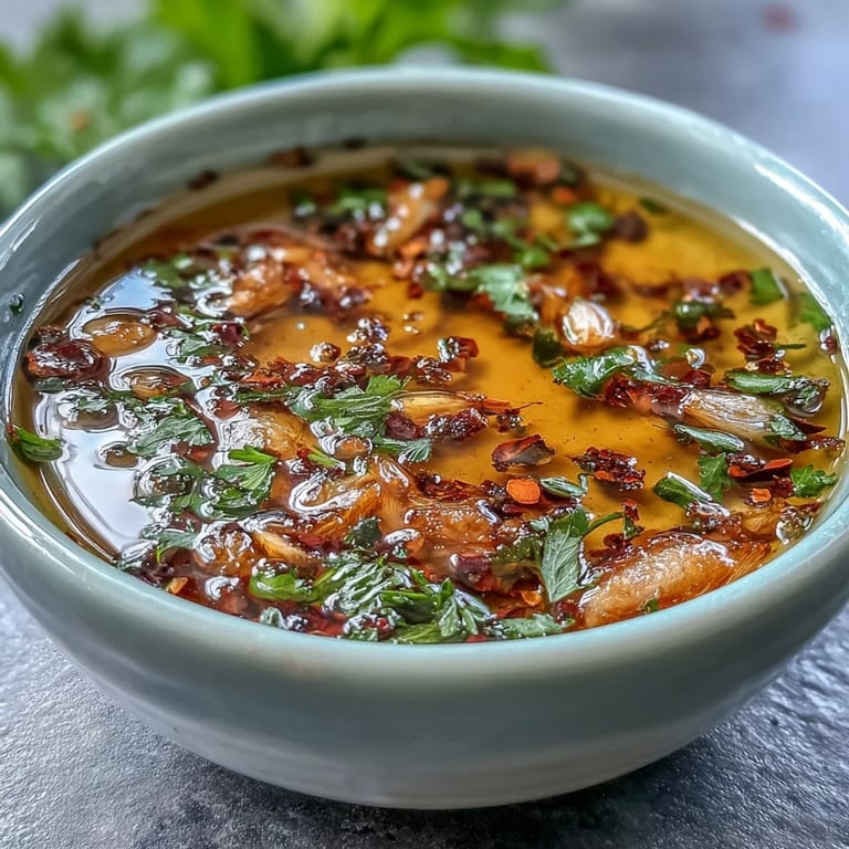 3. Scharfe Knoblauch-Chili-Öl-Dippsauce mit Sichuan-Pfefferkörnern und Ingwer, verleiht Gerichten eine würzige Tiefe.