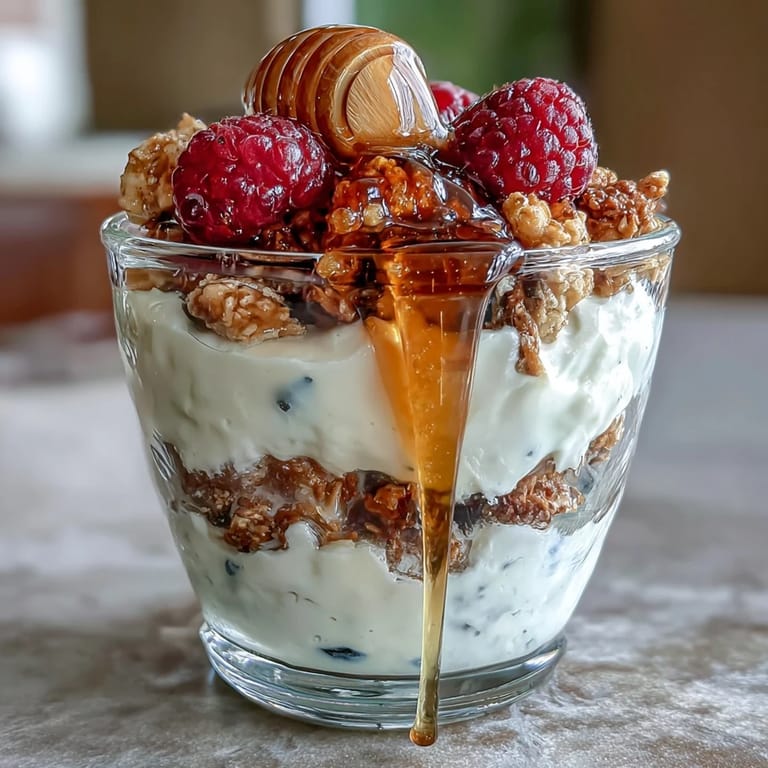 Saftiger Honig und knuspriges Granola vereinen sich in diesem köstlichen Joghurt-Parfait mit frischen Beeren.