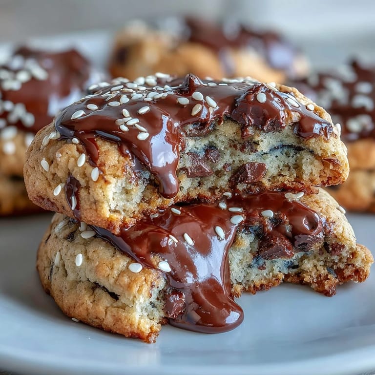 Tahini-Schokoladen-Chip-Kekse mit nussigem Aroma und zähem Biss, perfekt für Naschkatzen.